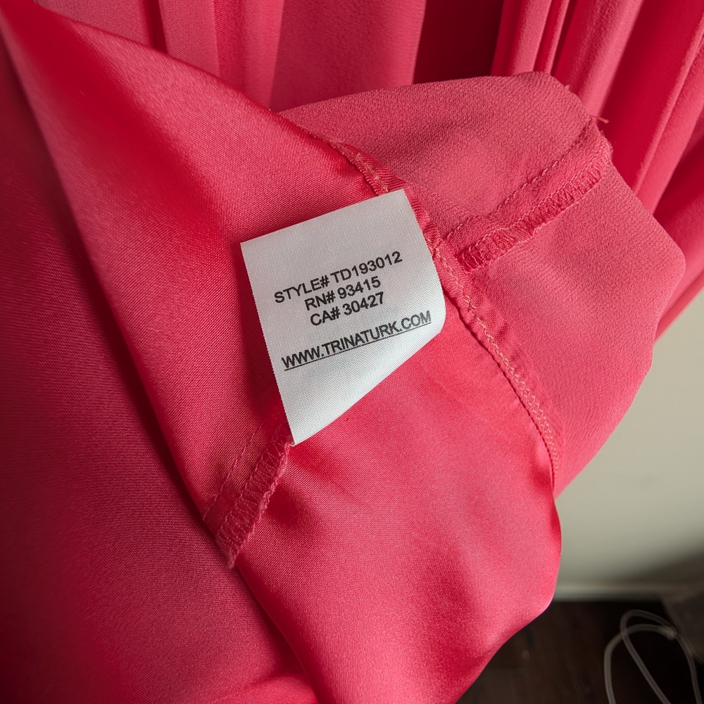 Trina Turk Blue Lagoon Maxi Dress Bright Pink Gold Straps 100% silk Sz 10 - Picture 6 of 6